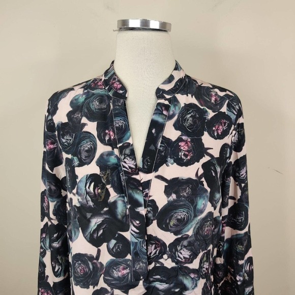 Dylan Gray Floral Silk Shirt Blouse Moody Roses Dark Romance Goth - Picture 3 of 11